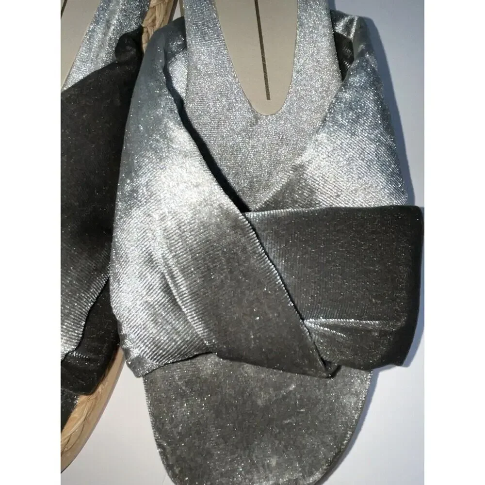 Dolce Vita Giza Knotted Platform Slides Grey Velvet Espadrilles Sz 9